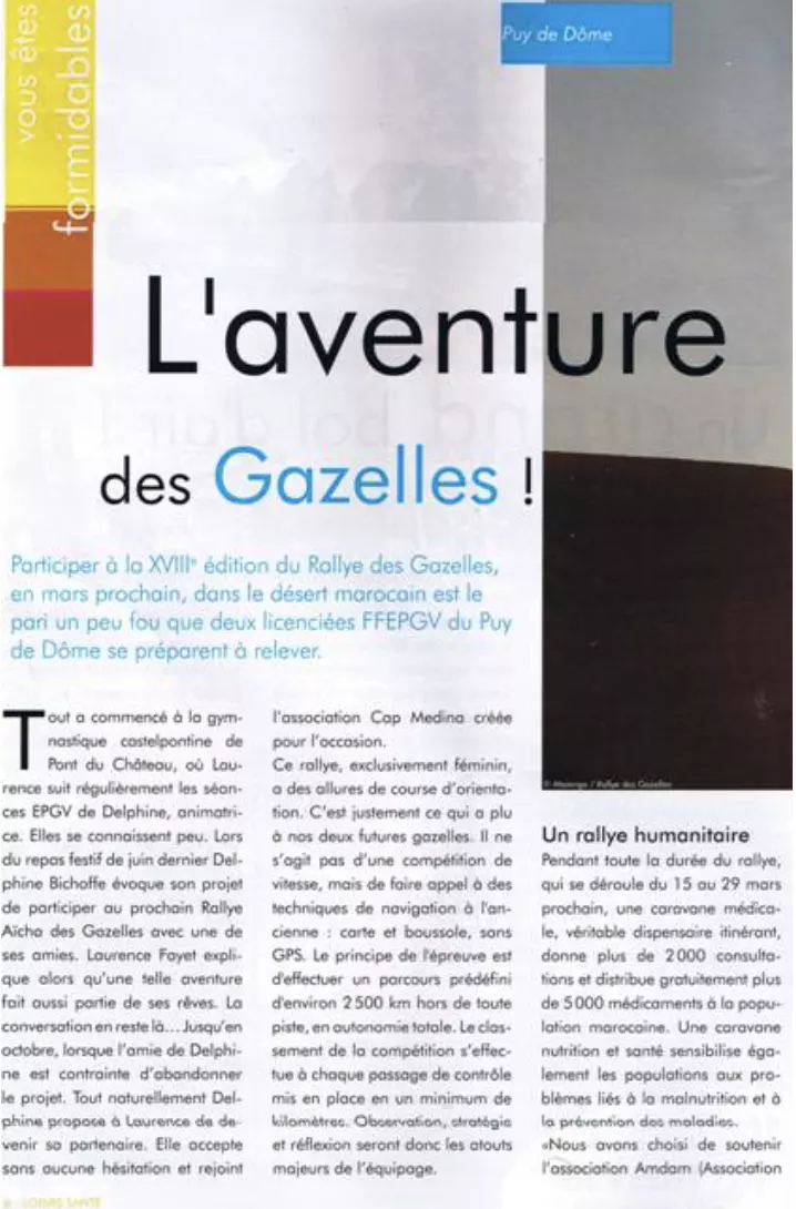 Rallye Gazelles – Loisirs Santé – édition Nationale – 3 pages
