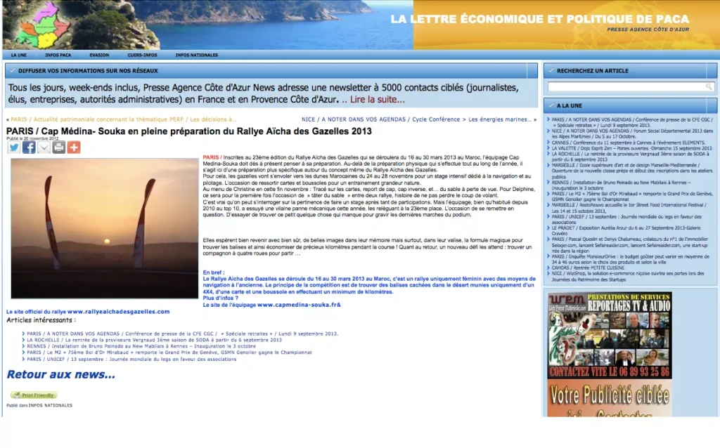 Raid des gazelles : presse agence côte d’azur
