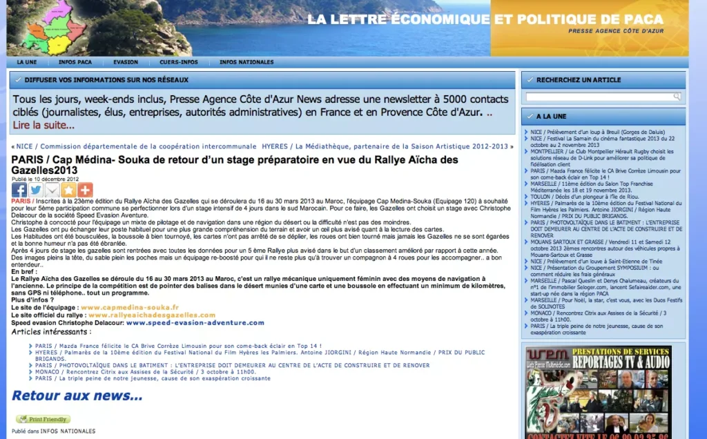 Rallye Gazelle – presse agence cote d’azur – 10 dec 2012