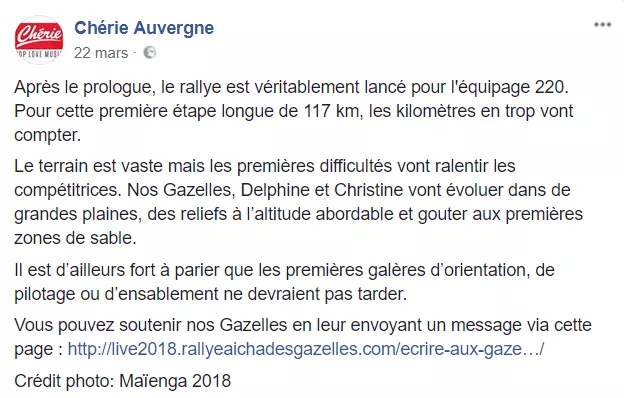 Post sur FaceBook de Chérie Auvergne
