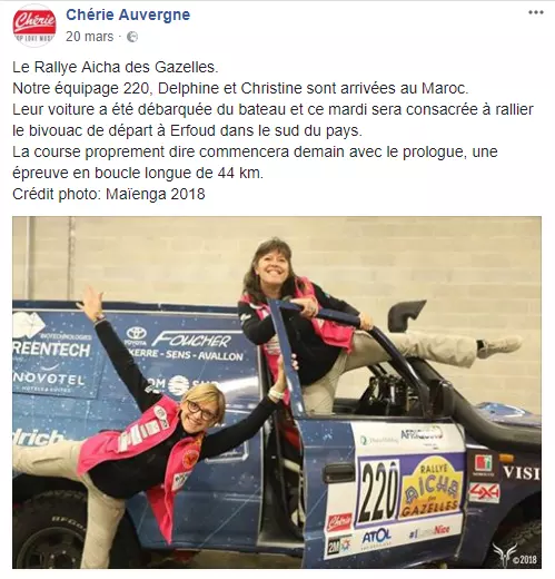 Post sur le FaceBook de Chérie Auvergne