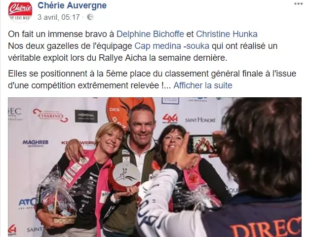 Post sur FaceBook de Chérie Auvergne