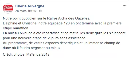 Post sur FaceBook de Chérie Auvergne