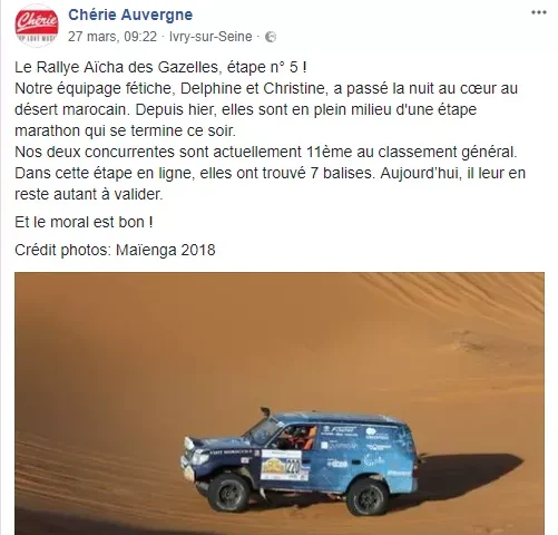 Post sur FaceBook de Chérie Auvergne