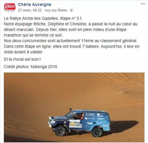 Post sur FaceBook de Chérie Auvergne