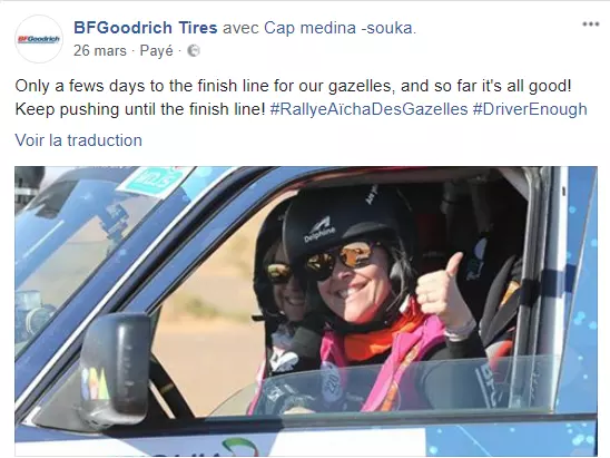 Post sur FaceBook de BFGoodrich Tires