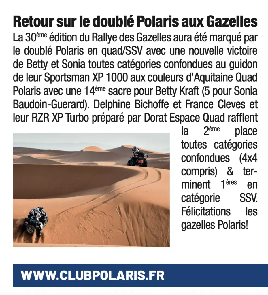 Article dans la newsletter de Polaris